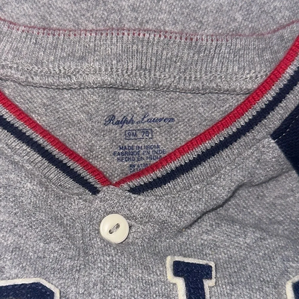 Ralph Lauren Polo Logo Embroidered Bear Baseball Long Sleeve Cotton Onesie Sz 9M